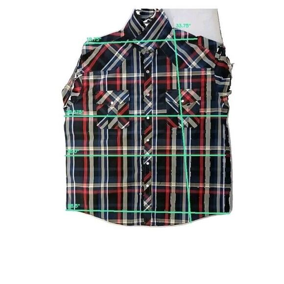 Coevals Club Men's 2XL Red Plaid Pearl Oyster Snap Western Long Sleeve Shirt - Picture 5 of 5